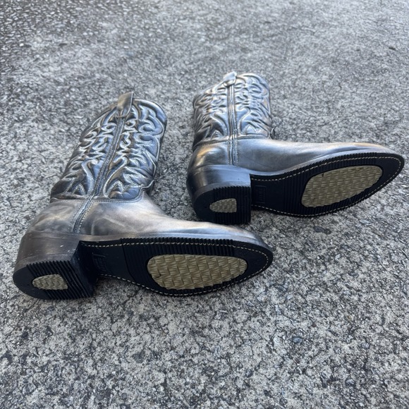 Vntg Iron Age Cowboy Boots Men's 7 D ( Women's 9) Gray Black Tall Steel Toe - Picture 7 of 14